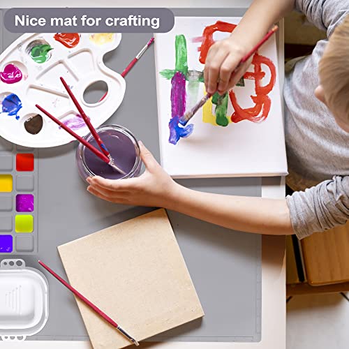 AWOKE Silicone Painting Mat - 20"X16" Silicone Art Craft Mat with 1 Water Cup for Kids -12 Color Dividers - 2 Paint Dividers (Grey) - color: Grey