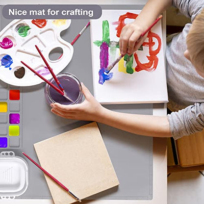 AWOKE Silicone Painting Mat - 20"X16" Silicone Art Craft Mat with 1 Water Cup for Kids -12 Color Dividers - 2 Paint Dividers (Grey) - color: Grey