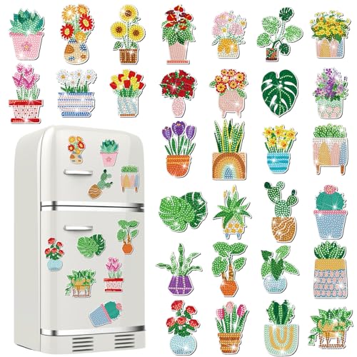 Remuuly 30 Pcs Diamond Painting Magnets Plant Flower Diamond Art Magnet Kit - color: Potted Plant