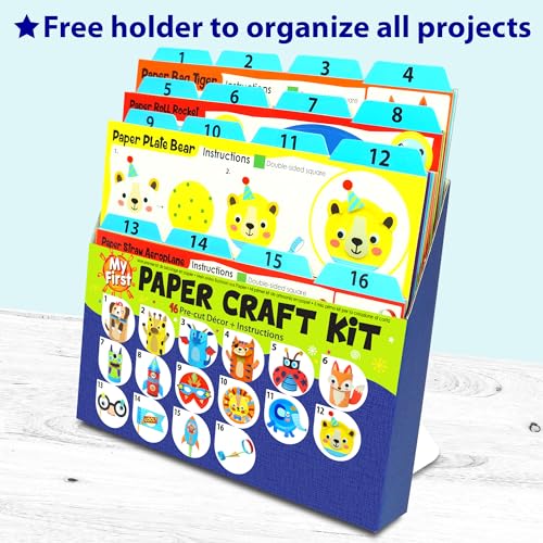 KRAFUN Safari Animal Beginner Paper Craft Kit for Kids Age 3+ | 16 Projects - color: Animal
