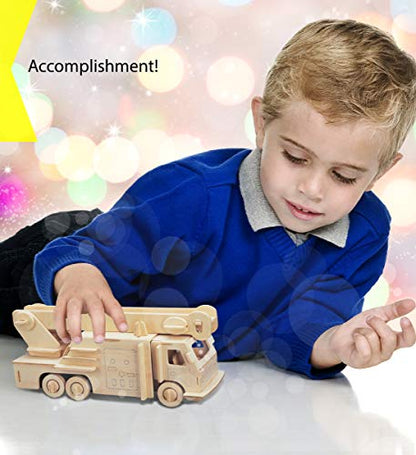 Puzzled 3D Puzzle Fire Engine Vehicle Wood Construction Kit - 67pcs Pack