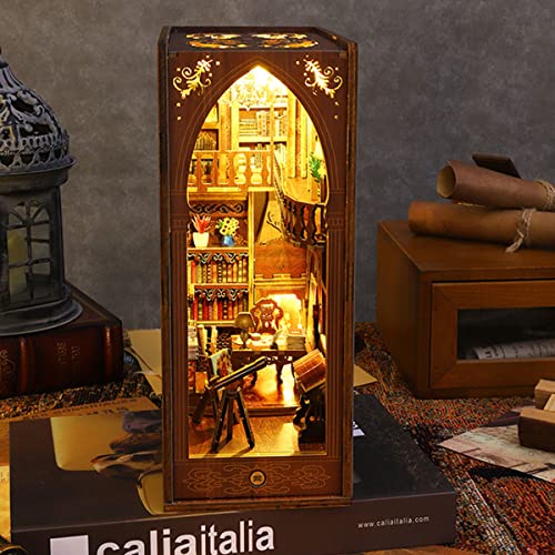 3D DIY Book Nook Kit - DIY Miniature House Kit for Adults, Teens and Beginners, Dollhouse Booknook Library Tiny House Bookshelf Decor 3D Wooden Puzzle, Mini Library of Books Model Build Gift - style: Library of Books