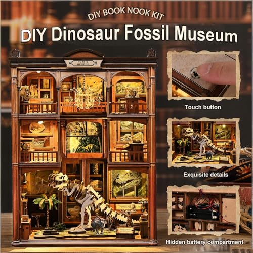 Dinosaur Fossil Museum Book Nook Kit, DIY Miniature Model with LED - color: Dinosaur Fossil Museum
