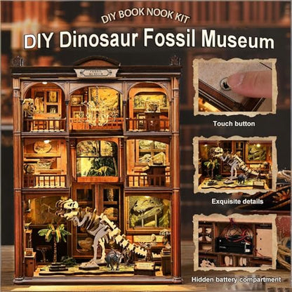 Dinosaur Fossil Museum Book Nook Kit, DIY Miniature Model with LED - color: Dinosaur Fossil Museum
