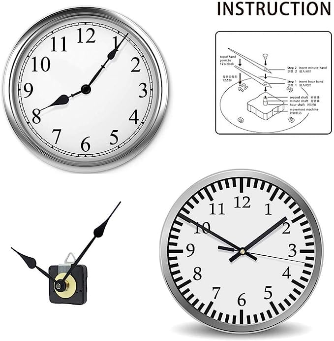 2 Pieces Silent Clock Movement Mechanism Long and Short Shaft with 6 Different Pairs of Hands DIY Clock Repair Parts Motor Replacemen - color: Gold