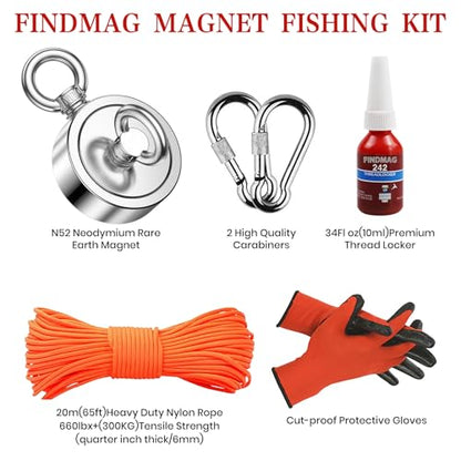 FINDMAG 1000 LBS Magnet Fishing Kit, 2.95 Inch Double Sided Fishing Magnet - color: Double Hole, size: 2.95 inches(75mm)-1000lb