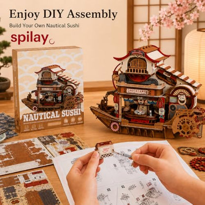 Spilay 3D Wooden Puzzle for Adults, Mechanical Wood Model Building Kit - color: Nautical Sushi