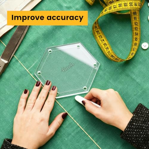 6pcs Hexagon Templates Quilting 1, 1.5, 2 3 4 5 Inch Quilting Templates for Cutting Patterns with 1/4 Inch Seam Allowance(Color:Clear)