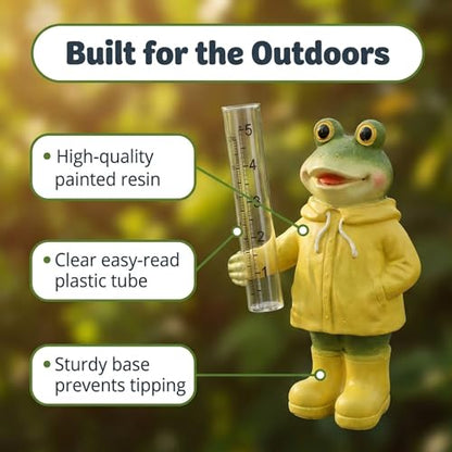 The Bridge Collection Cute Resin Frog in Rain Coat Rain Gauge