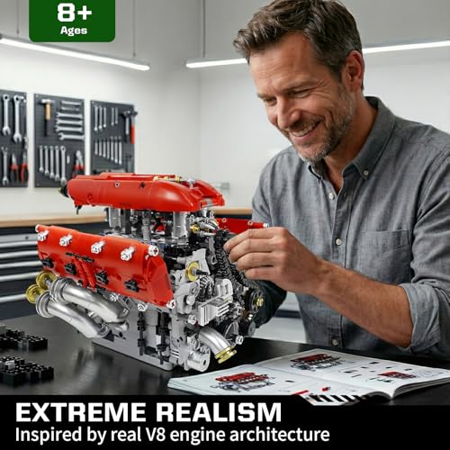V8 Engine Model Kit, 1370 PCS Build Your Own Visible Car Motor