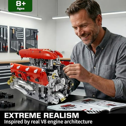 V8 Engine Model Kit, 1370 PCS Build Your Own Visible Car Motor