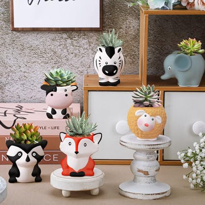 Beeveer 6 Sets Paint Your Own Animal Shaped Succulent Planter Spring Mini Unpainted Flower Pots Cartoon DIY Paintable Kit for Kids Classroom Craft Project Activity Birthday Gift - style: Cute Animal