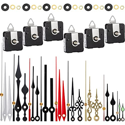 EMOON 6 Pieces Clock Mechanism Replacement Kit with 9 Pack Clock Hands, Silent Sweep Clock Motor Kit Battery Operated for Clock Repair DIY Replacement, Custom Clock - size: Total Shaft Length 7/8 in