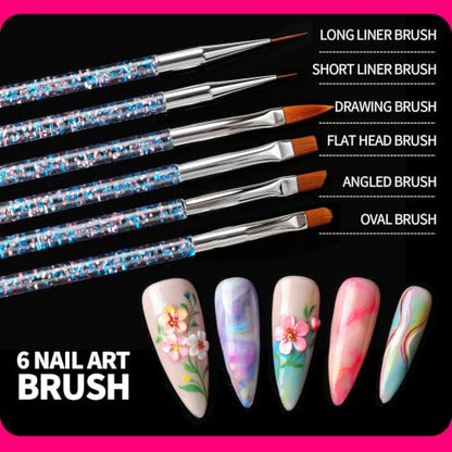 FANDAMEI Nail Art Kit, 3D Sculpting Gel for Nail Art with 6 PCS Nail Art Brushes, Gold Silver White Nail Chrome Powder&3D Nail Charms for Bedazzling, nail supplies Kit for 3D Nail Art Nail Designs