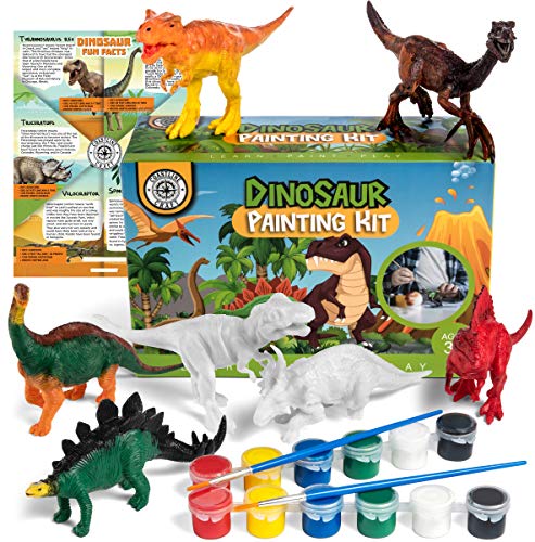COASTLINE CRAFT STEM.org Dinosaur Painting Kit for Kids with Dino Trivia-Dinosaur Crafts for Kids Ages 3-5 + w/ 2 T-Rex Set - Screen Free, Educational Gifts for Boys - style: Dinosaur Kit