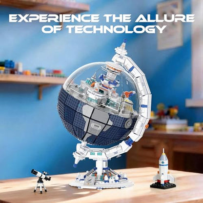 Collector's Edition Space Station Globe Set with LED Light, 2803 PCS Educational STEM Assembly Kit, 360° Rotation. Ideal Educational Gift for Kids Aged 8+, Teens, Adults, and Astronomy Enthusiasts - color: Blue