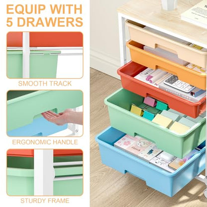 SYKIARIOL Utility Cart with Drawers,5 Drawers Storage Cart,Macaron - color: Macaron