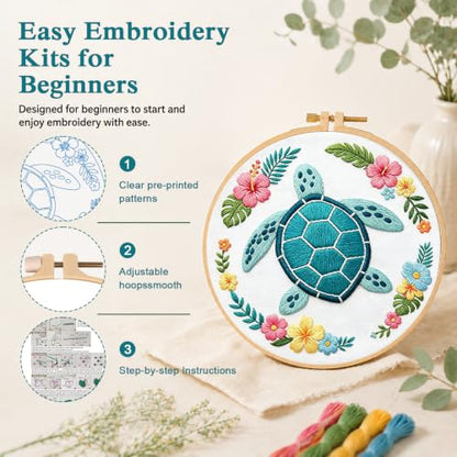 Louise Maelys Sea Turtle Embroidery Kit for Beginners, Ocean DIY Craft - color: Sea Turtle