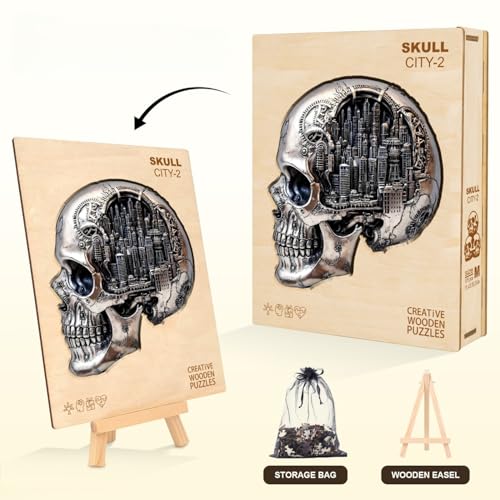 City Skull Puzzles Adults Gifts Wooden 100 Pieces 8.5 * 7.8in - color: City Skull, size: Small