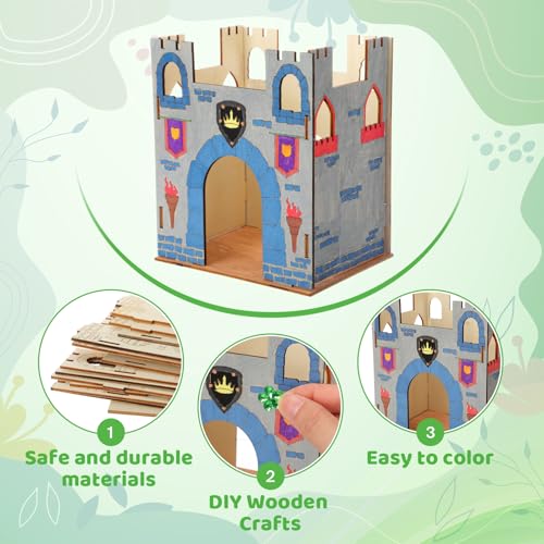 DIY Wooden Castle Craft for Kids Princess Party Favor Wood Castle, 24 Pcs