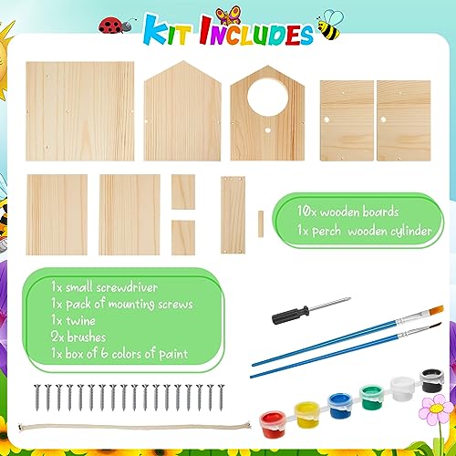Liliful 16 Pack DIY Birdhouse Kit to Build and Paint, Wooden Bird House