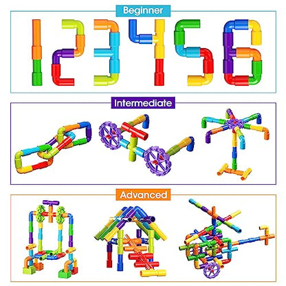 burgkidz STEM Tube Building Set: 188 Pcs Build Cars w/Wheels & Tub - color: Multicolored