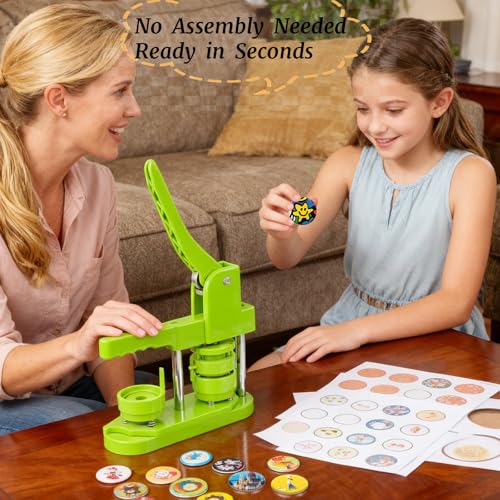 Button Maker Machine 32mm (1.25 in) for DIY Gift,Installation-Free Pin Maker Machine,Button Press Machine with Free 500pcs Button Parts & 100pcs Pictures &Adjustable Circle Cutter(Green) - size: Round 32mm (1.25 inch)