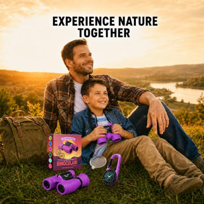 Binoculars for Kids – Perfect Toy for Little Boys and Girls – Extensive Set Incl. Magnifying Glass & Compass – Powerful Magnification 8X21 – 3 to 12 Year Old Kids for Toddler - color: Purple