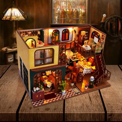 Miniature House Kit, DIY Dollhouse Kit with Dust Cover for Adults