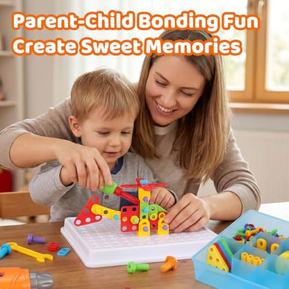 Montessori STEM Building Toys 223PCS Drill & Tool Kit 2D 3D Blocks for Kids