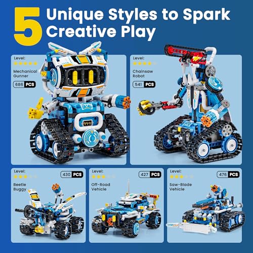 5-in-1 STEM Robotics Kit, APP & Remote Control Robot Building Kit