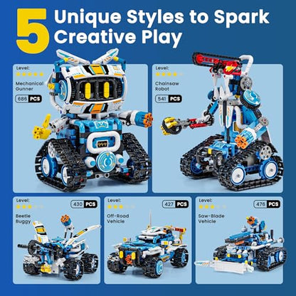 5-in-1 STEM Robotics Kit, APP & Remote Control Robot Building Kit