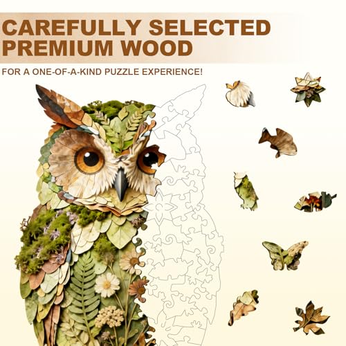 Wooden Puzzles for Adults, 8.9 × 5 in 70 pcs Leaf Owl Wood Puzzles - color: Leaf Owl, size: Small