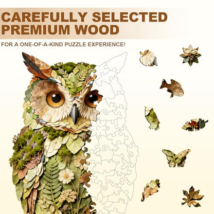 Wooden Puzzles for Adults, 8.9 × 5 in 70 pcs Leaf Owl Wood Puzzles - color: Leaf Owl, size: Small