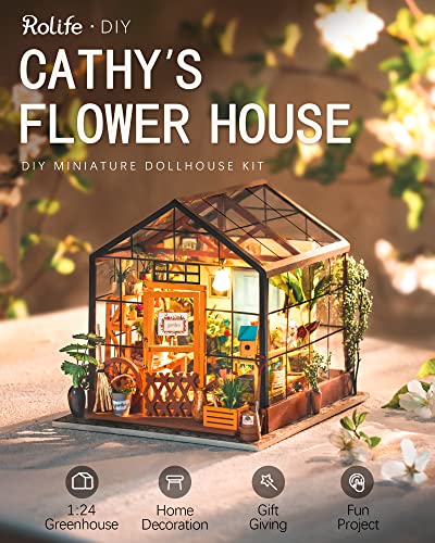 Rolife Cathy's Greenhouse Miniature Kit with LED Lights - color: Multi-color