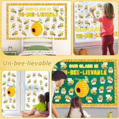 gisgfim Bee Bulletin Board Decoration Set Spring Summer Bee Sunflowers Borders Cutouts Decor for School Classroom Teacher Students Door Welcome Bulletin Board Craft Wall(Our Class is UN-BEE-LIEVABLE) - style: UN-BEE-LIEVABLE