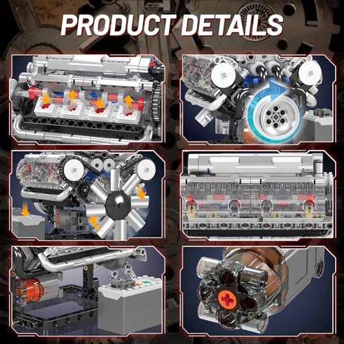 Nueris Mini V8 Engine Model Sets - 535 PCS DIY Building Toys Car Motor Kits That Runs - Gift Idea for Adults Boys Girls for Mechanic Engineering Construction - style: 10088