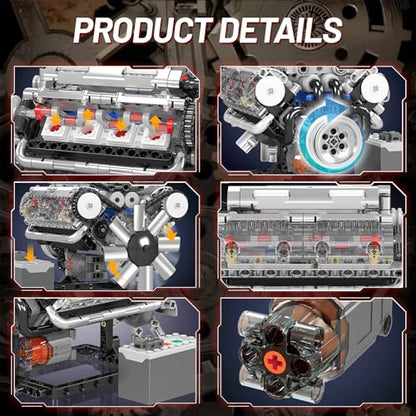 Nueris Mini V8 Engine Model Sets - 535 PCS DIY Building Toys Car Motor Kits That Runs - Gift Idea for Adults Boys Girls for Mechanic Engineering Construction - style: 10088