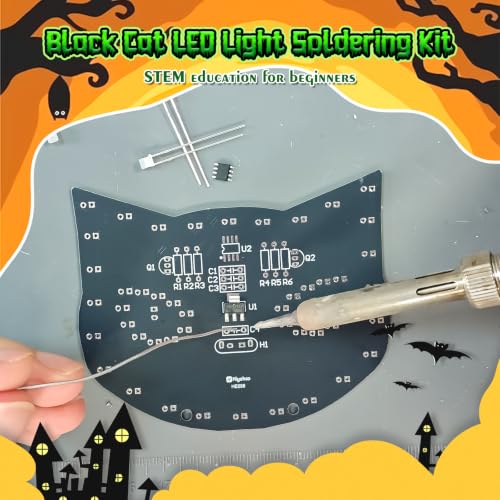 Halloween Black Cat Soldering Project, ICSTATION DIY Touch Control LED Cat Soldering Training Kit With 3 Lighting Modes Brightness Adjustment Soldering Practice Kit for Adults College Education