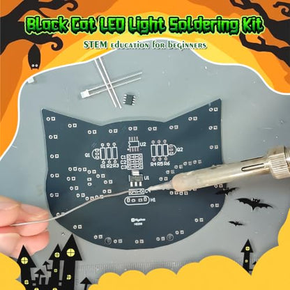 Halloween Black Cat Soldering Project, ICSTATION DIY Touch Control LED Cat Soldering Training Kit With 3 Lighting Modes Brightness Adjustment Soldering Practice Kit for Adults College Education