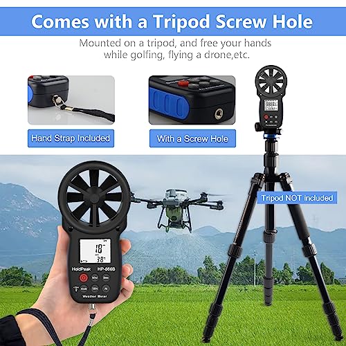 HoldPeak Handheld Anemometer Bluetooth, Digital Wind Speed Gauge Meter, Air Flow Velocity Temperature CFM Measuring Device for HVAC Outdoor Sailing Shooting Golf, 866B-APP - color: 866B-APP (1 PC)