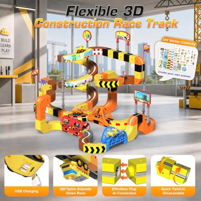 Construction Electric Train Set, 112PCS Gravity-Defying 3D Track Sets, STEM Building Train Toys Gifts for Boys and Girls Age 3 4 5 6 7 8+ Years Old - color: Brown - 112pcs