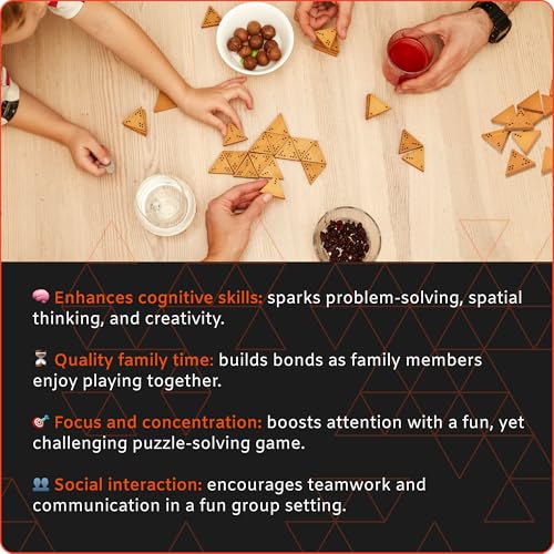 Triominos - Strategy and Puzzle Board Game, Wooden Triangular Tiles, Set 56 Pieces, Tabletop Family Game (Dots)