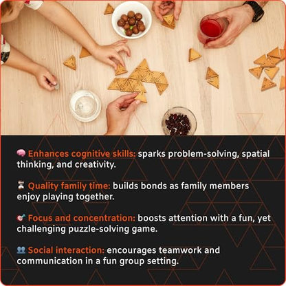 Triominos - Strategy and Puzzle Board Game, Wooden Triangular Tiles, Set 56 Pieces, Tabletop Family Game (Dots)
