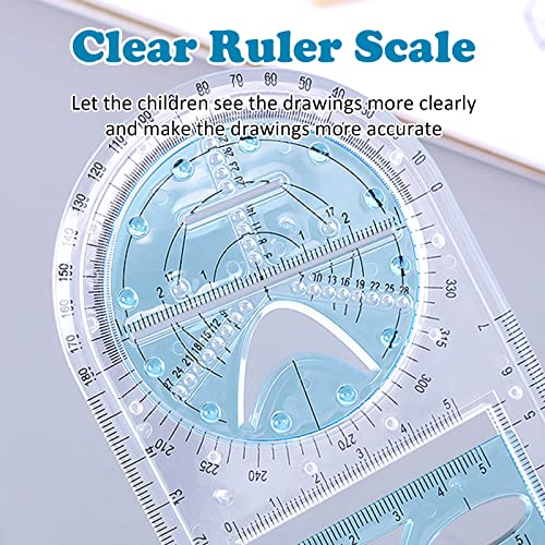 4 Pack Multifunctional Geometric Ruler, Mathematics Measuring Tool Draft Rulers Set, Rotatable Circular Drawing Template Ruler for Student Studying Designing Office Supplies (4 Styles)