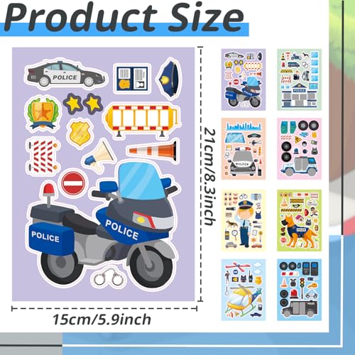 24-Sheet DIY Police Sticker Kit | Create Law Enforcement Scenes with K9, Helicopter & Police Car Stickers - Reusable Educational Crafts for Classroom & Birthday Parties - color: Policeman