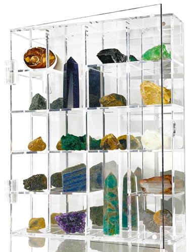 Adjustable Acrylic Rock Display Case Shadow Box with Shelves - size: Small Vertical 20-Room Display Case