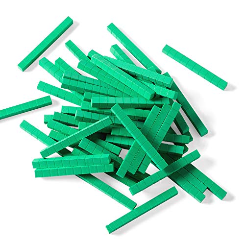 hand2mind Green Foam Base Ten Blocks, Rods Set, Place Value Blocks, Counting Cubes for Kids Math, Base 10 Math Manipulatives for Kids, Kindergarten Homeschool Supplies (Set of 50) - color: Green