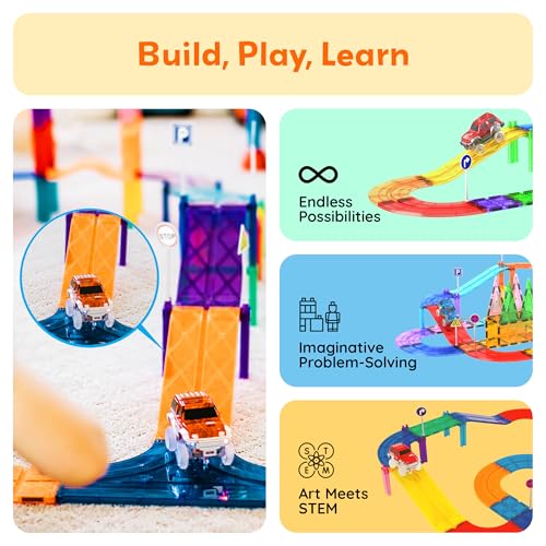 PicassoTiles 6 Piece Ramp Expansion Pack, Magnetic Tile Ramps for STEM Sets - color: 6 Pcs Race Track Ramp