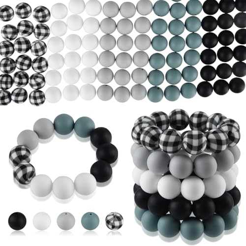 ASTARON 100 Pcs 15mm Black Grey Silicone Beads for Keychain Making Crafts - color: Grey Black White